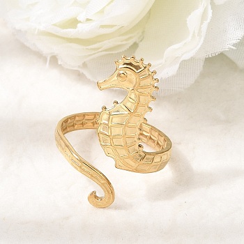 304 Stainless Steel Cuff Open Rings for Women, Sea Horse, Golden, 31mm, Inner Diameter: 20mm