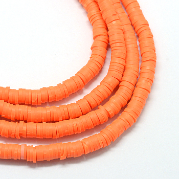 Eco-Friendly Handmade Polymer Clay Beads, Disc/Flat Round, Heishi Beads, Orange Red, 6x1mm, Hole: 2mm, about 380~400pcs/strand, 17.7 inch