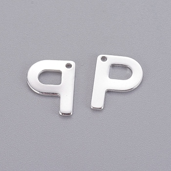 201 Stainless Steel Charms, Letter, Silver Color Plated, Letter.P, 11x8.5x0.7mm, Hole: 1mm