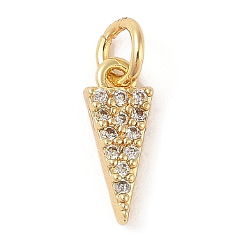 Brass Micro Pave Clear Cubic Zirconia Pendants, with Jump Ring, Triangle, Real 18K Gold Plated, 12x5x2.5mm, Hole: 3mm