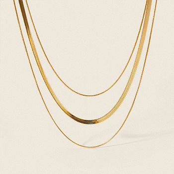 Fashion 304 Stainless Steel 3 Layered Snake Chain Necklaces for Women, Real 18K Gold Plated, 14.57 inch(37cm)