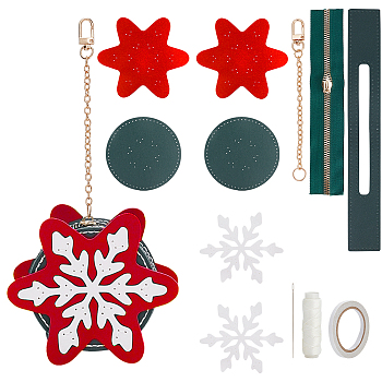 DIY Christmas Mini Snowflake Purse Making Finding Kit, Including PU Leather Bag Bottoms & Handles & Zippers, Thread, Needles, Alloy Chasp, Red, 190x35x10.5mm