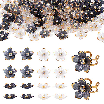100Pcs 2 Colors Transparent Resin Sakura Flower Bead Caps, Golden Metal Enlaced, Mixed Color, 23~23.5x23.5x5.5mm, 50pcs/color