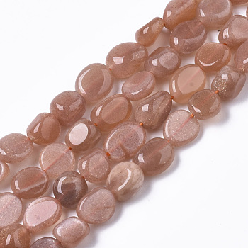 Natural Sunstone Beads Strands, Tumbled Stone, Nuggets, 7~10x7~10x3~8mm, Hole: 1mm, about 42~46pcs/strand, 15.75 inch(40cm)