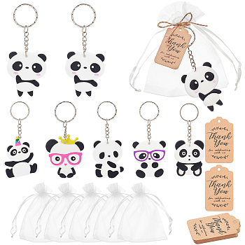 Olycraft PVC Plastic Panda Keychain, with Platinum Iron Findings, Panda, and 24Pcs Kraft Paper Tags, Mixed Color, Keychain: 9.5~10.3cm