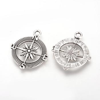 Tibetan Style Alloy Pendants, Cadmium Free & Lead Free, Compass, Antique Silver, 29.5x25x3mm, Hole: 3mm, about 370pcs/1000g