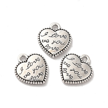 Tibetan Style Alloy Charms, Heart Charm, Antique Silver, 13.5x12x2mm, Hole: 1.5mm, about 500pcs/500g