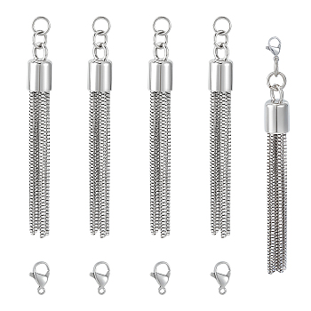 DIY Tassel Pendant Decoration Making Kit, Including Vacuum Plating 304 Stainless Steel Lobster Claw Clasps, Alloy Tassel Pendants, Stainless Steel, 8Pcs/box