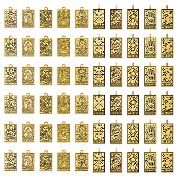 60Pcs 10 Style Tibetan Style Alloy Pendants, Rectangle with Tarot Pattern, Antique Golden, 23~26x13~14mm, 6pcs/style