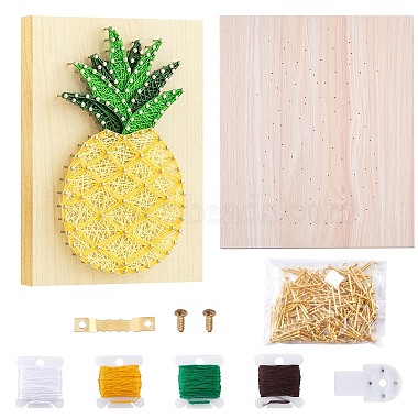 Pineapple Winding Drawing Sets, Including Wood Board, Iron Nails & Hook  accessories & Screws, Polyester Thread, Plastic Traceless Hook, Colorful,  25.1x20x1.2cm, Hole: 0.1cm