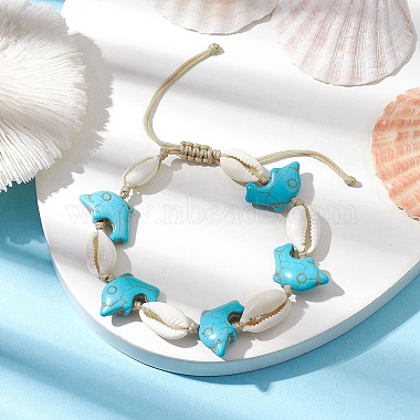 Summer Cowrie Shell & Synthetic Turquoise Braided Bead Bracelets(BJEW-JB10370)-2