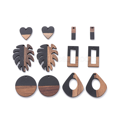Black Mixed Shapes Resin+Wood Pendants