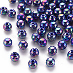 Opaque Acrylic Beads, AB Color Plated, Round, Indigo, 8x7mm, Hole: 2mm, about 1745pcs/500g(MACR-S370-D8mm-S014)