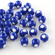 Dot Pattern Opaque Acrylic Beads, Round, Medium Blue, 11~12x11mm, Hole: 3mm, about 550pcs/500g(SACR-R883-12mm-02)