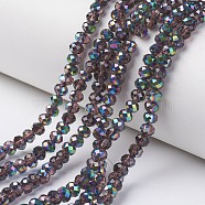 Electroplate Transparent Glass Beads Strands, Half Multi-color Plated, Faceted, Rondelle, Indigo, 4x3mm, Hole: 0.4mm, about 130pcs/strand, 16.54 inch(42cm)(EGLA-A034-T4mm-Q05)
