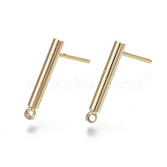 Brass Stud Earring Findings, with Loops, Nickel Free, Bar, Real 18K Gold Plated, 15x2mm, Hole: 1mm, Pin: 0.7mm(X-KK-R132-058-NF)