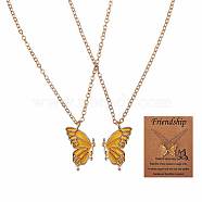 2Pcs Matching Butterfly Pendant Necklaces Set, 316 Surgical Stainless Steel Couple Necklace for Mother Daughter Friends, Light Gold, Yellow, 17.72 inch(45cm)(JN1033E)