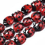 Handmade Lampwork Beads Strands, Ladybug, Red, 10.5~14x9~11x5~8mm, Hole: 1~2mm, about 20pcs/Strand, 8.86 inch~9.06 inch(22.5~23cm)(X1-LAMP-TD001-3)