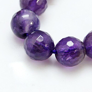 Natural Amethyst Beads Strands, Round, Faceted, Purple, 12mm, hole: 1mm, 16pcs/strand, 8 inch(G-C073-12mm-3)