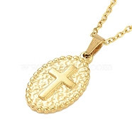 304 Stainless Steel Pendant Nacklaces For Women, Cable Chain Necklaces, Real 18K Gold Plated, Cross, 451mm, pendant: 23x14mm(STAS-S124-01G-05)