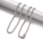 Tarnish Resistant 304 Stainless Steel Rope Chain Necklaces, with Lobster Claw Clasps, Stainless Steel Color, 23.6 inch(60cm)(NJEW-F195-05G-P)