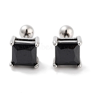 Square 316 Surgical Stainless Steel Pave Cubic Zirconia Ear False Plugs for Women Men, Stainless Steel Color, Black, 8x8mm(EJEW-Z050-34A-02P)