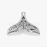 304 Stainless Steel Pendants, Whale Tail Shape, Antique Silver, 17x25x7mm, Hole: 3.5x6mm(STAS-F158-59AS)