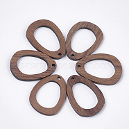 Walnut Wood Pendants, teardrop, Camel, 31x22.5x2~2.5mm, Hole: 2mm(X-WOOD-S054-02)