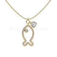 Summer Beach 925 Sterling Silver Micro Pave Clear Cubic Zirconia Cable Chain Fish Outline Pendant Necklaces, Real 18K Gold Plated, 16.42 inch(41.7cm)(NJEW-Q342-11G)