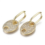 Brass Micro Pave Clear Cubic Zirconia Huggie Hoop Earring, Oval, Real 18K Gold Plated, 35mm, Pin: 1mm(EJEW-N011-44G)