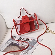 PU Leather Crossbody Bags, Transparent Women Handbags, Red, 13x18x6cm(ZXFQ-PW0001-018C)