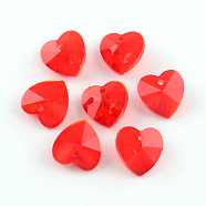 Faceted Heart Transparent Glass Charm Pendants, Red, 10x10x5mm, Hole: 1mm(X-GLAA-S054-14)