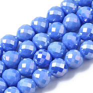 Electroplate Glass Beads Strands, AB Color Plated, Faceted, Teardrop, Slate Blue, 8mm, Hole: 1.6mm, about 69~70pcs/strand, 20.79~22.05 inch(52.8cm~56cm)(EGLA-Q125-007D)