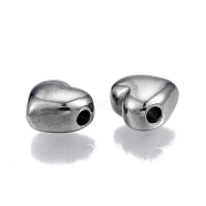 304 Stainless Steel Beads, Heart, Stainless Steel Color, 9x10x6mm, Hole: 2mm(STAS-N099-23)
