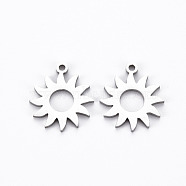 201 Stainless Steel Pendants, Cut, Sun, Stainless Steel Color, 16.5x14x1mm, Hole: 1.4mm(STAS-Q240-068P)