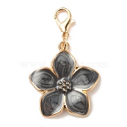 Alloy Enamel Flower Pendant Decorations, Lobster Clasp Charms, for Keychain, Purse, Backpack Ornament, Black, 42mm(HJEW-JM00657-02)