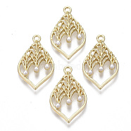 Alloy Pendants, with ABS Plastic Imitation Pearl, Leaf, White, Light Gold, 26x15x3.5mm, Hole: 1.8mm(X-PALLOY-S132-108)