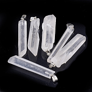 Natural Quartz Crystal Big Pendants, with Platinum Tone Iron Findings, Hexagonal Prisms, 50~60x8~15x5~12mm, Hole: 3x7mm(G-Q989-013)