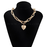 Heart Pendant Necklace, Aluminium & Alloy Paperclip Chain Necklaces, Golden, 16.89 inch(42.9cm)(NJEW-K261-03G)