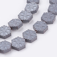 Non-magnetic Synthetic Hematite Beads Strands, Frosted, Snowflake, 8x8x2.5mm, Hole: 1mm, about 47pcs/strand, 15.5 inch(39.5cm)(G-P341-04F-8x3mm)