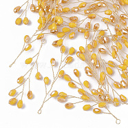 Glass Seed Beads Wire Wrapped Big Pendants, with Golden Plated Brass Wires, Gold, 51~55x11~14x3mm, Hole: 2mm(X-FIND-S306-14E)