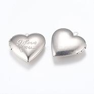 316 Stainless Steel Locket Pendants, Photo Frame Charms for Necklaces, Heart with Phrase I Love You, For Valentine's Day, Stainless Steel Color, 29x29x7mm, Hole: 2mm, Inner Size: 16.5x21.5mm(STAS-G146-17P)