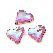 Brass Cubic Zirconia Pendants, Heart Charm, Light Gold, Hot Pink, 27x26x7mm, Hole: 2mm(KK-A181-VF470-4)