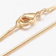 Brass Snake Chain Necklaces, with Lobster Claw Clasps, Real 18K Gold Plated, 17.6 inch(44.7cm)(MAK-L009-01G)