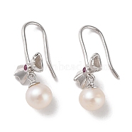 Anti-Tarnish Sterling Silver Dangle Earrings, with Natural Pearl and Cubic Zirconia, Jewely for Women, Bowknot, 23x8.5mm(EJEW-C087-05C-P)