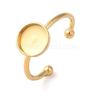 Ion Plating(IP) 304 Stainless Steel Open Cuff Ring Components, Pad Ring Setting, Flat Round, Real 18K Gold Plated, Tray: 8mm, 1.5mm, Adjustable(STAS-I306-05B-G)