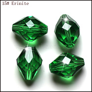 Imitation Austrian Crystal Beads, Grade AAA, Faceted, Bicone, Green, 6x9.5mm, Hole: 0.7~0.9mm(SWAR-F054-9x6mm-15)