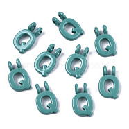 Spray Painted Alloy  2-Loop Link Pendants, Cadmium Free & Lead Free, Letter, Letter.Q, 13.5x8x1.5mm, Hole: 2mm(X-PALLOY-T075-48Q-RS)