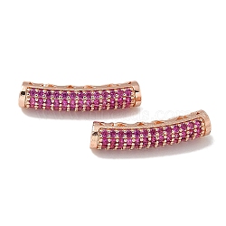 Brass Cubic Zirconia Curved Tube Beads, Long-Lasting Plated, Lead Free & Cadmium Free, Rose Gold, Dark Violet, 19x5x4mm, Hole: 1.7mm(KK-Q019-01B)