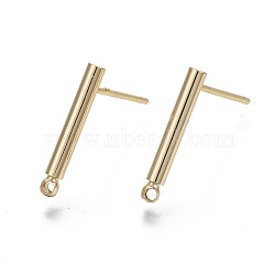 Brass Stud Earring Findings, with Loops, Nickel Free, Bar, Real 18K Gold Plated, 15x2mm, Hole: 1mm, Pin: 0.7mm(X-KK-R132-058-NF)